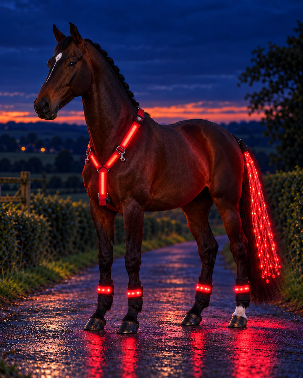 Horse wearing the HaloTack kit glowing red