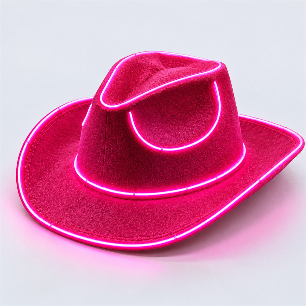 HaloTack Glow Cowboy Hat with pink LED brim